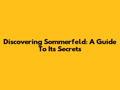 Discovering Sommerfeld: A Guide To Its Secrets