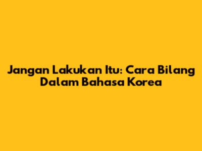 Jangan Lakukan Itu: Cara Bilang Dalam Bahasa Korea