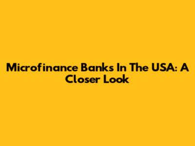 Microfinance Banks In The USA: A Closer Look