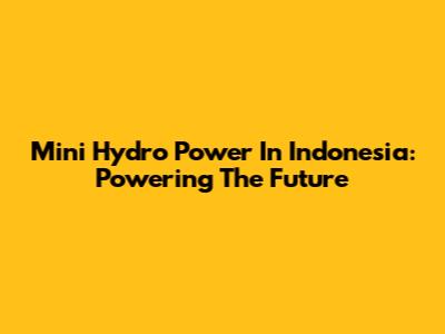 Mini Hydro Power In Indonesia: Powering The Future