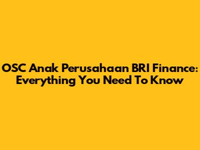 OSC Anak Perusahaan BRI Finance: Everything You Need To Know