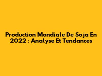 Production Mondiale De Soja En 2022 : Analyse Et Tendances